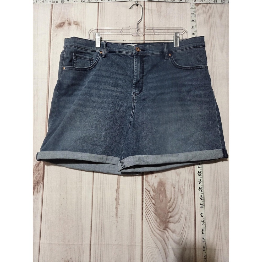 Jessica Simpson Shorts Womens 18‎ Blue Denim High Rise Rolled Short Stretch